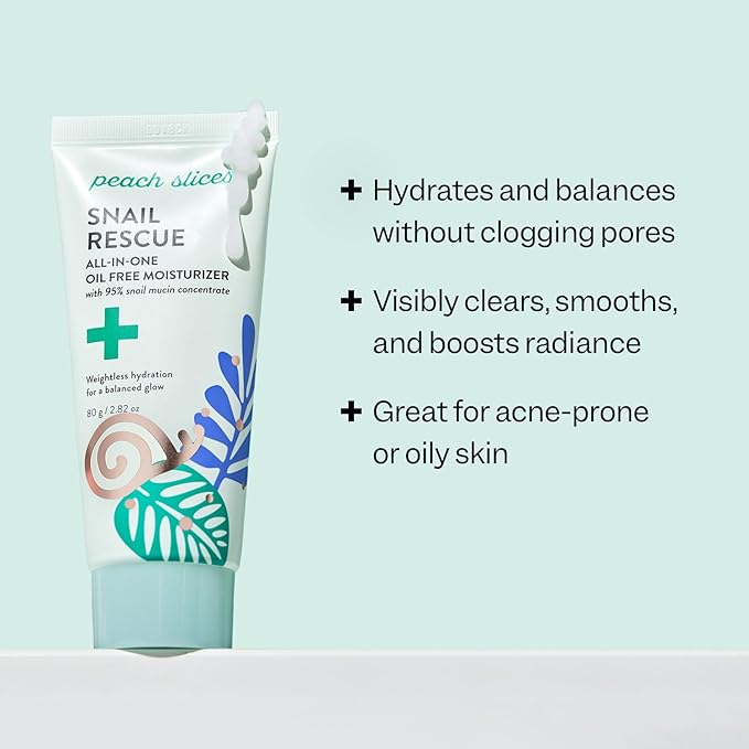 Peach Slices - Snail Rescue All-in-One Oil Free Moisturizer (2.82 oz) - 95% Snail Mucin Concentrate - Weightless - Birch Juice, Hyaluronic Acid & Cica - Vegan, Cruelty Free, Korean Skin Care & Beauty