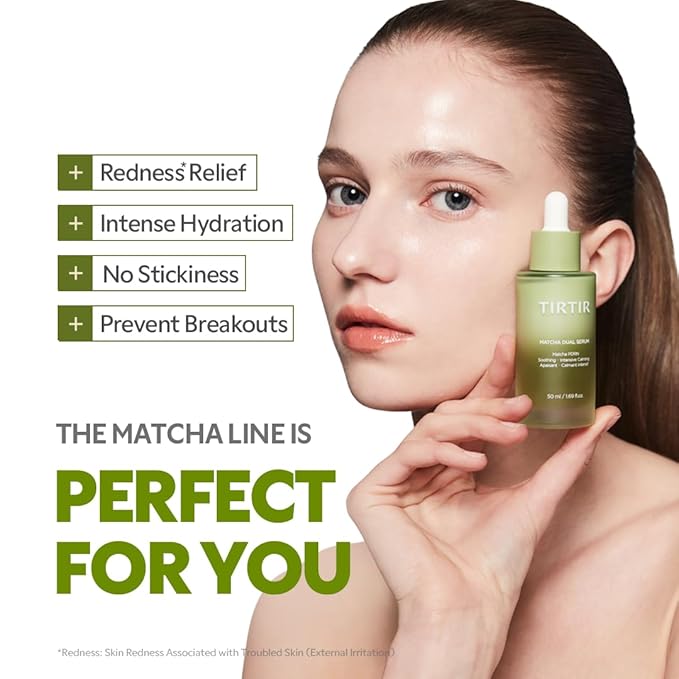 TIRTIR Matcha Dual PDRN Serum | Irritated Red Skin Relief & Glass Skin Glow with 20,000ppm Vegan Matcha PDRN, 5% Niacinamide, Hydrating Non-Sticky Korean Face Serum for Sensitive & Acne-Prone Skin