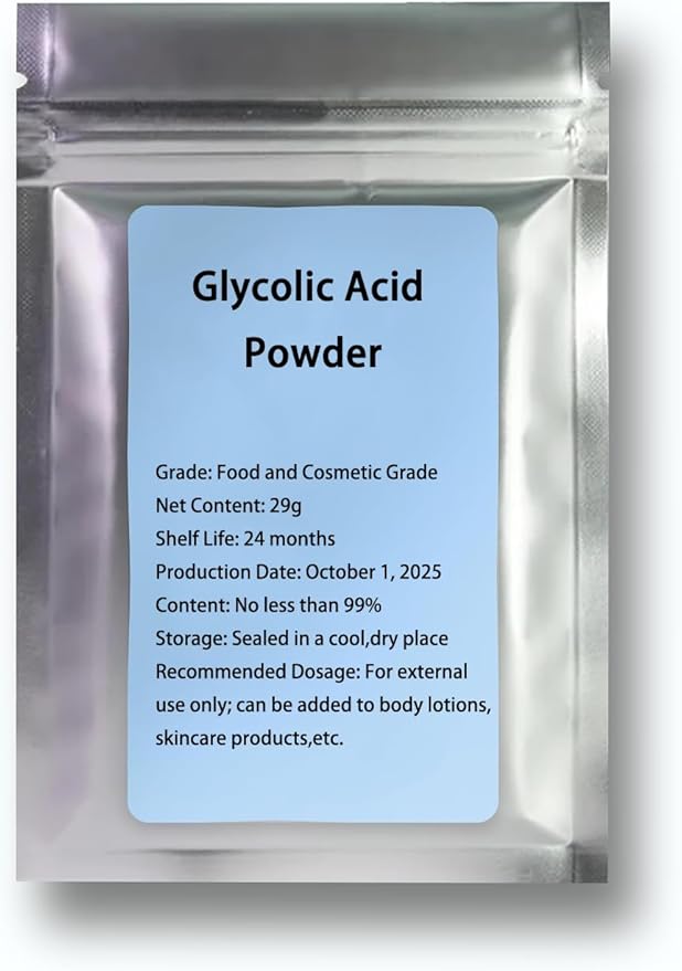 Glycolic Acid Powder 1 Oz/29g – 99% Pure Cosmetic Grade,DIY Skincare Ingredient for Exfoliating Toners, Peels, Masks Serums