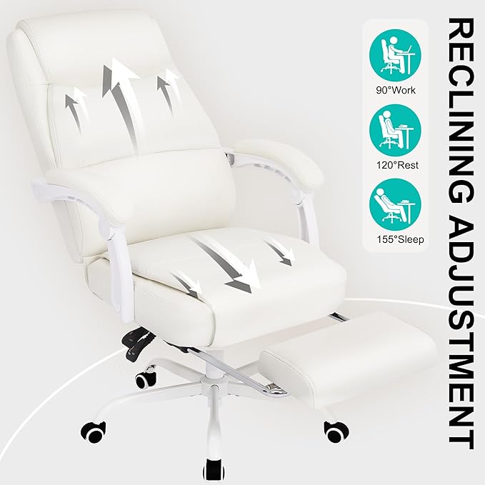 Misolant Big and Tall Office Chair with Footrest, High Back Desk Chair with Linkage Armrest, 90-155° Recline Executive Computer Chairs with Adjustable Height for Home