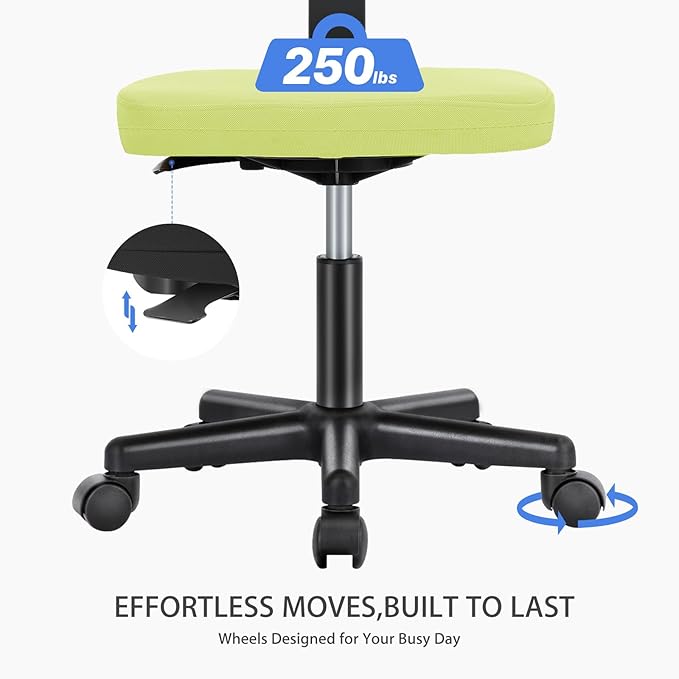 NEWBULIG Home Office Desk Chair, Armless Ergonomic Swivel Computer Chair with Wheels, Adjustable Height and Low-Back Mesh Design, Rolling Chair with Lumbar Support and Comfortable Seat, Green