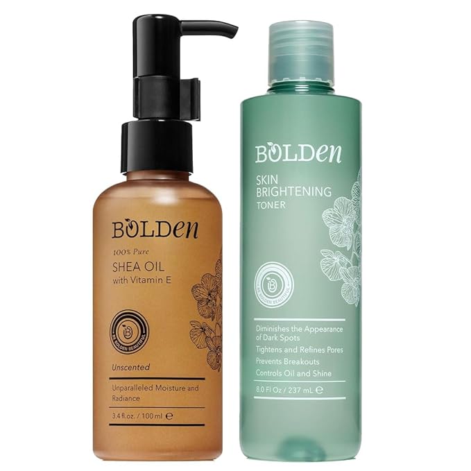 Bolden Skin Brightening Toner & Shea Oil Bundle – AHA Toner with 100% Natural Unscented Shea Oil with Vitamin E |