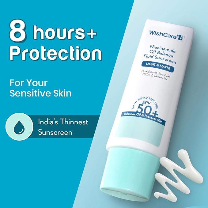 WishCare 5% Niacinamide Oil Balance Fluid Sunscreen SPF 50 PA++++ - Lightweight Matte Sunscreen SPF 50 for Oily Skin & No White Cast 50g
