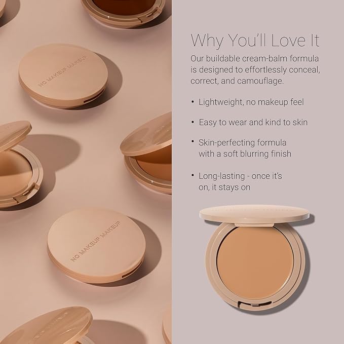 No Makeup Makeup Foundation + Brush Duo, Cream-Balm Formula Conceals, Corrects and Camouflages with Skin-Tone Adaptive Flexshade Technology, Buildable, Long-Lasting, Cruelty-Free, Vegan, Light