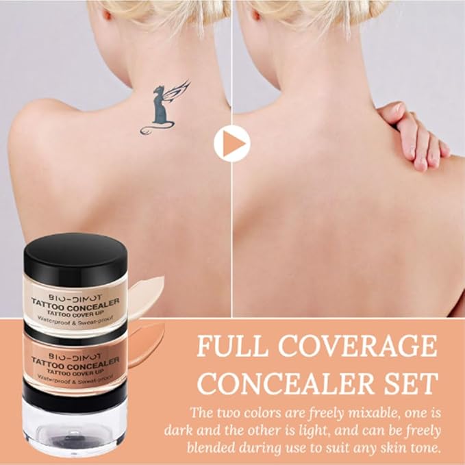 Tattoo Cover Up, Waterproof Concealer Makeup Cream, Skin Concealer Set for Tattoos/Scars/Birthmarks/Dark Spots/White Spots, Suitable for Both Men and Women-2 Color (Brown)