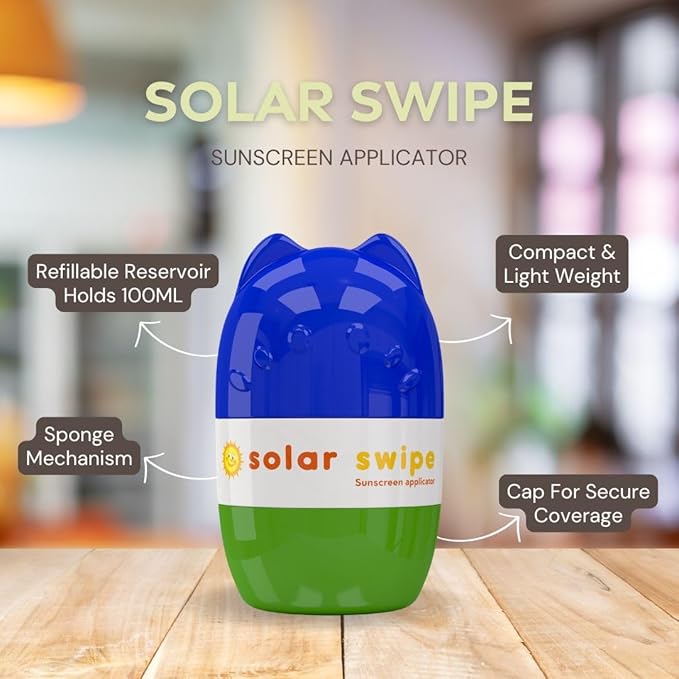 Sunscreen Applicator for Kids and Adults, Portable, Washable, Easy on the Go Sunscreen Application for Any Age and Skin (Blue Green)