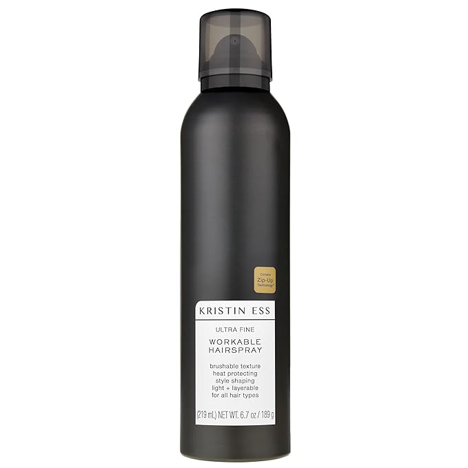 Kristin Ess Ultra Fine Professional Hairspray + Heat Protectant for Hair - Lightweight Hold for Women - Volumizing Anti Frizz Hair Styling - Brushable, Flexible Styling + Finishing Spray - Color Safe
