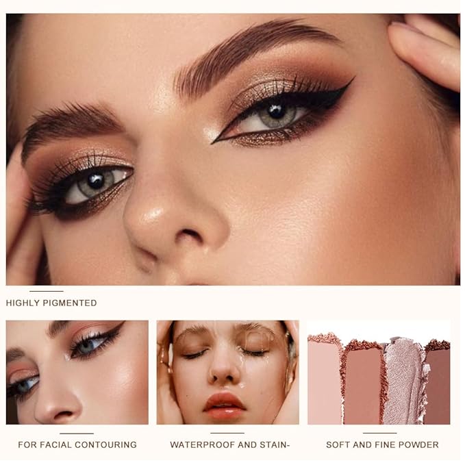 Metallic Rose Gold Shimmer Eyeshadow Palette with Mirror – Blendable Long-Lasting Everyday Eye, Gold Bronze Glitter & Neutral Glam Contour Makeup Palette, Perfect for Blue, Green & Brown Eyes