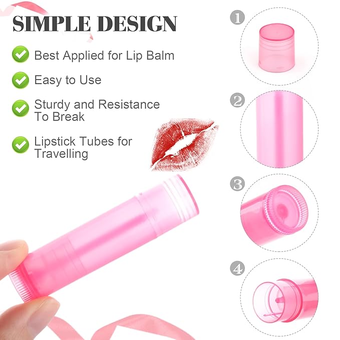 50 Pcs 5.5g Twist-up Lip Balm Tubes,Empty Plastic Lip Gloss Balm Containers Rotatable Deodorant Containers for DIY Homemade Lipsticks, Chapsticks and Homemade Solid Perfume,Pink
