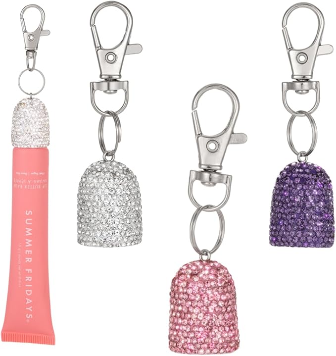 3pcs Lip Balm Keychain Holder Bling Lip Gloss Key Chain Cap Portable Lipgloss Case