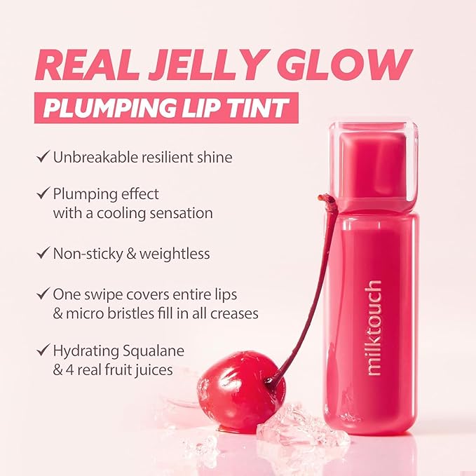MILKTOUCH Jelly Fit Lip Tint (10 Fallen Coco) with Cooling Plumping Effect and Water-Based Non-Sticky Texture | Long Lasting Korean Beauty Lipstain Tinted Gloss Oil | Stocking Stuffers for Women