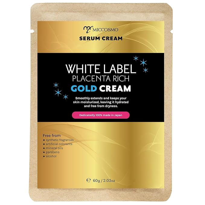White Label Placenta Rich Gold Gel Cream 60g – Moisturizer with Placenta, Hyaluronic Acid & Collagen – 3-in-1 Hydrating Gel Cream for Smooth, Supple & Hydrated Skin