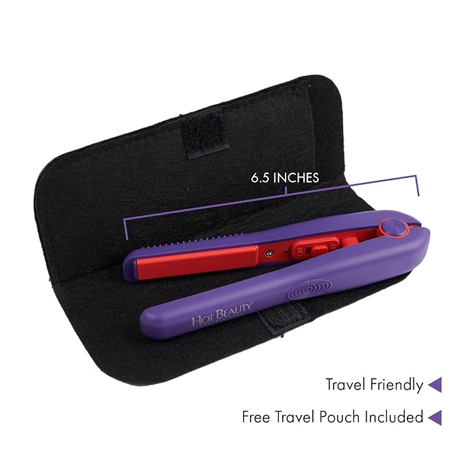 Professional Ceramic Mini Flat Iron 1/2", Anti-Frizz, Fast Heating, Versatile Styling for Curly & Straight Hair, Ideal for Traveling with Travel Pouch (Violet)