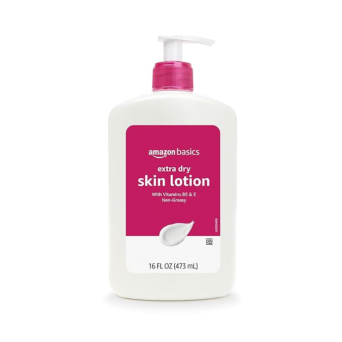 Amazon Basics Non-Greasy Body Moisturizer Lotion for Extra-Dry Skin with Vitamins B5 & E, Clean Scent, 16 fl oz, 4-Pack (Previously Solimo)