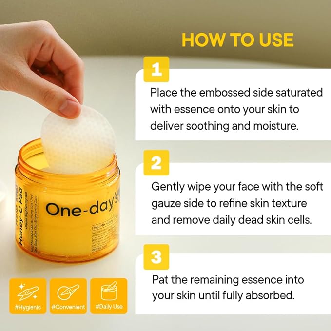 ONE-DAY’S YOU Help Me Honey Glow-C Pads | Korean Vitamin C Toner Pads for Face | Brightening & Cleansing Facial Pads | Skin Care for Blemishes & Radiance | 60 Sheets
