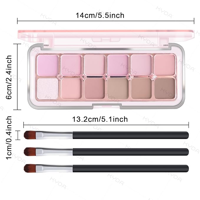 KYDA 12 Colors Lavender Eyeshadow Palette with Brush, High Pigment Matte Shimmer Pink Purple Brown Eye Shadow, All-In-One Eyes Palette for Women, Soft Blendable Powder Eyeshadow, Korean Eyes Makeup