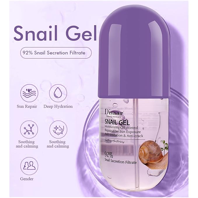 DISAAR Beauty Aloe Vera Gel Cracked Skin Refreshing After Sun Moisturizing 280ml/9.45oz… (Snail Gel)