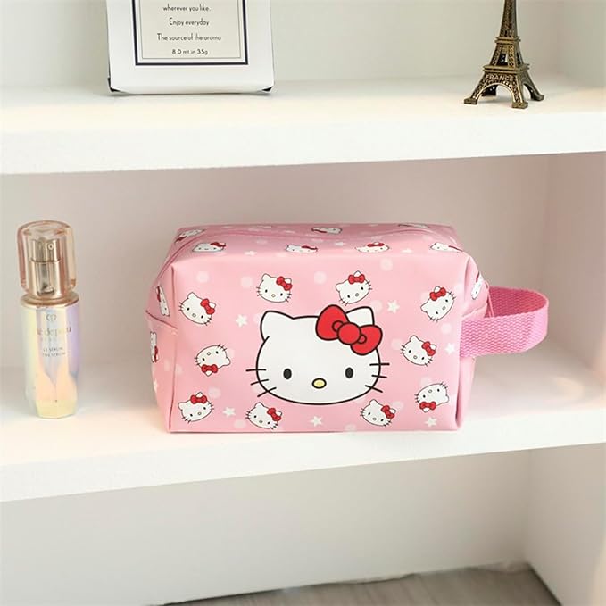 Cute Makeup Bag Set, 1 Makeup Bag and 7 Makeup Brush and 1 Compact Mirror, PU Leather Travel Cosmetic Bag, Gifts for Women Girls, pink0202