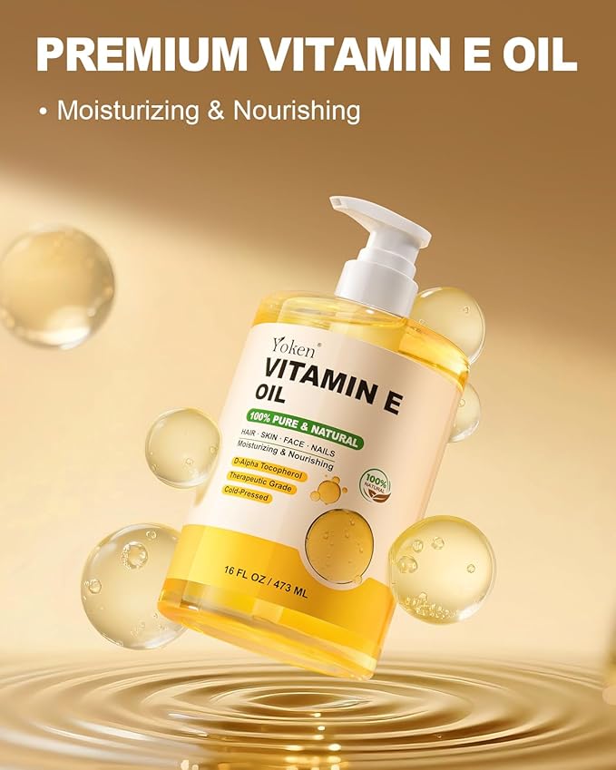 Vitamin E Oil 16 Fl Oz Vitamina E Oil for Skin Bulk Vitamine oils for Face,Cold Pressed Hexane Free Formula Liquid Perfect Care Bath and Body oils