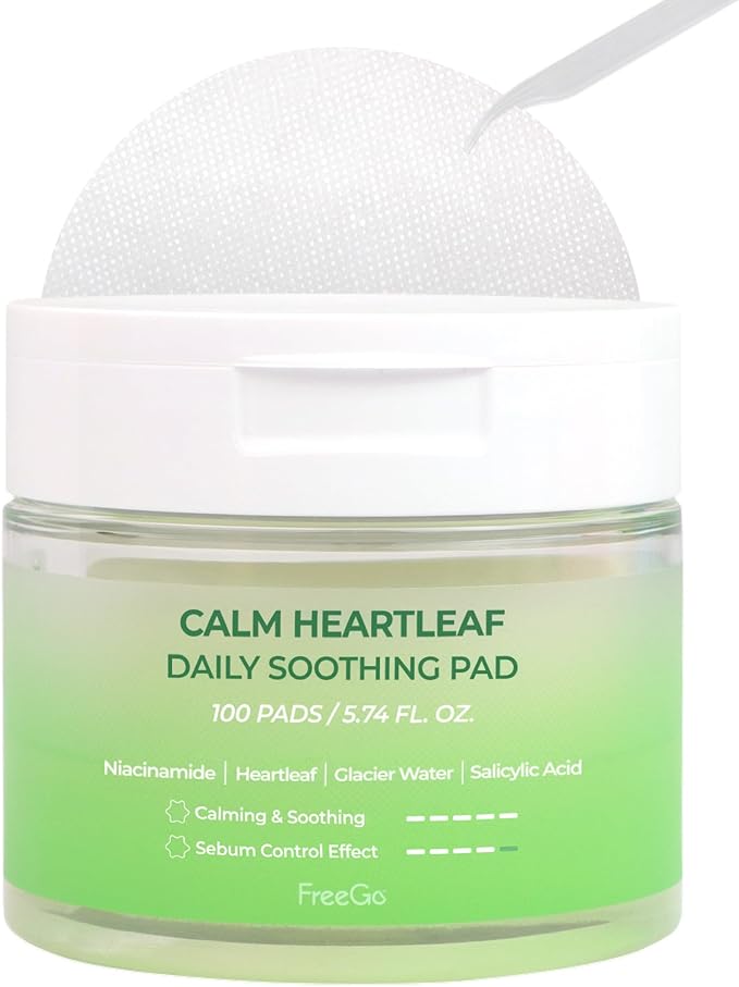 FreeGo Calm Heartleaf Daily Soothing Pad (100 Pads), K-Beauty Korean Skincare Facial Toner Pads for Sensitive or Pimple-Prone Skin, Instant Soothing Skin Repair, Korean Skin Care for Dark Spots