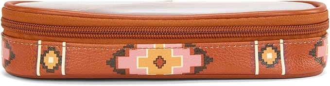Montana West X Wrangler Travel Makeup Bag 2pcs Set Large Cosmetic Bag with Makeup Brush Holder Portable Make Up Organizer Cute Toiletry Bag with Divider and Handle for Women Aztec