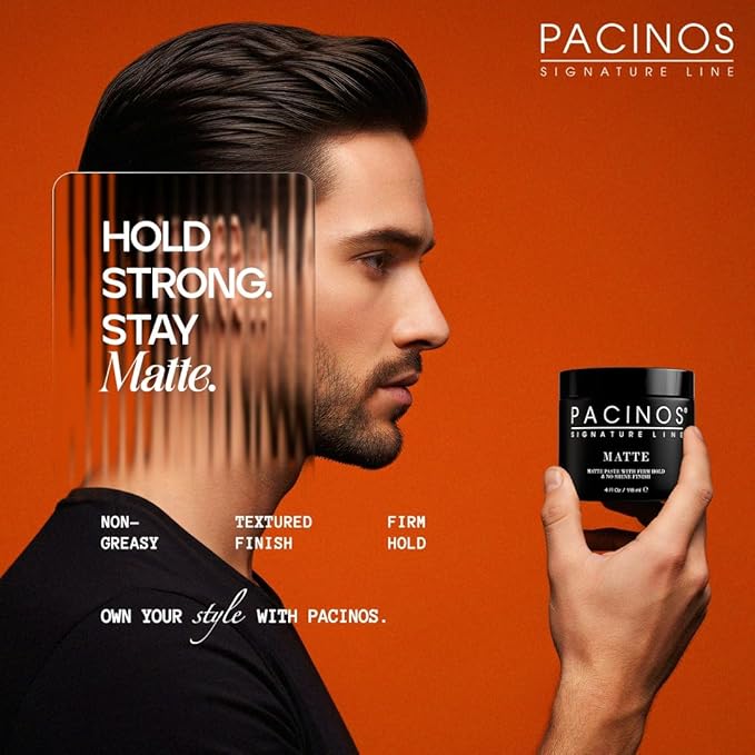 Pacinos Matte Hair Paste - Firm Hold, No Shine, Sculpting & Styling Wax, Long Lasting Definition & Texture, No Flakes, All Hair Types, 4 fl. oz.