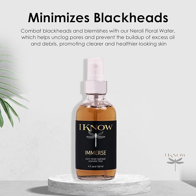 IKNOW IMMERSE Neroli Floral Water Hydrating Mist for Face, Aromatic Toner & Refreshing Floral Spray for Soothes and Balances Skin Tone, (4oz)