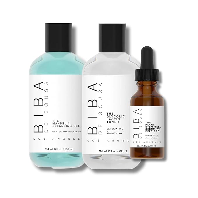 biba de sousa Mandelic Cleansing Gel + Plant Stem Cell Peptide + Glycolic Toner Bundle