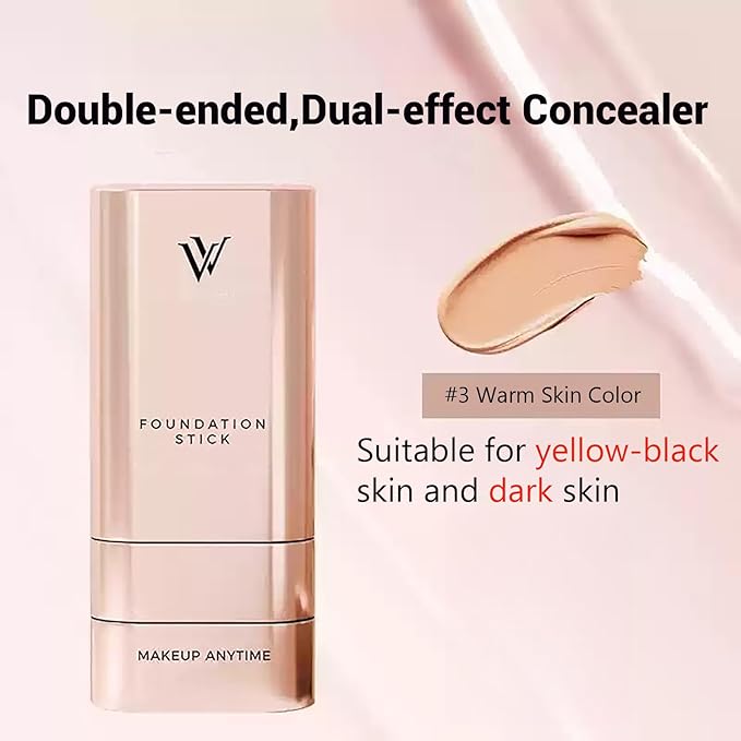 Korean Foundation Stick, Multi-use Double Head Foundations Make up Sticks, Longwear Natural Finish, Waterproof, Sweat-Proof for All Skin Types (#3 Warm Skin Color)