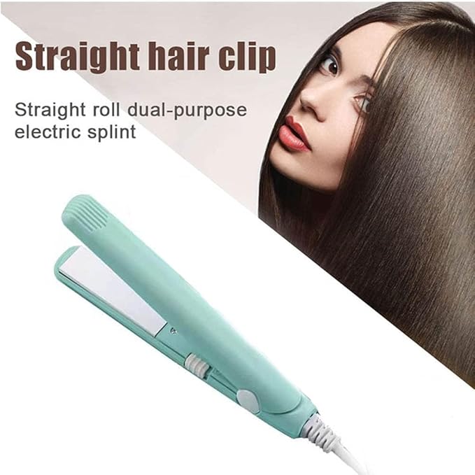 Mini Hair Straightener, 2 in 1 Mini Curling Iron Portable Travel Hair Straightener Heating Curler Hair Styling Tool for Short Hair，Home or Salon (Green)