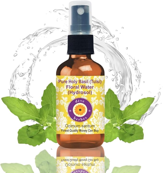 Deve Herbes Pure Holy Basil (Tulsi) Floral Water (Hydrosol) (Ocimum santum) 100% Natural Therapeutic Grade 100ml (3.38 oz)