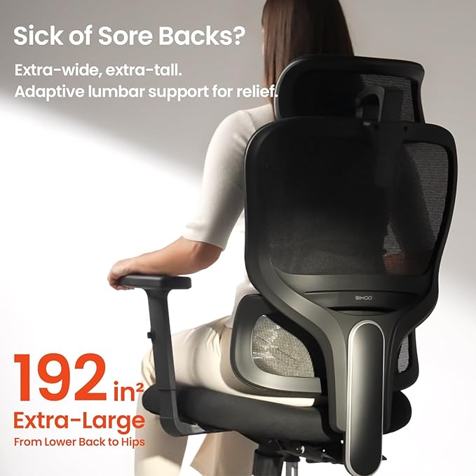 SIHOO Ergonomic Office Chair, High Back Desk Chair, Lumbar Support, Swivel Computer Task Chair with Adjustable Headrest, Tilt Function,Black