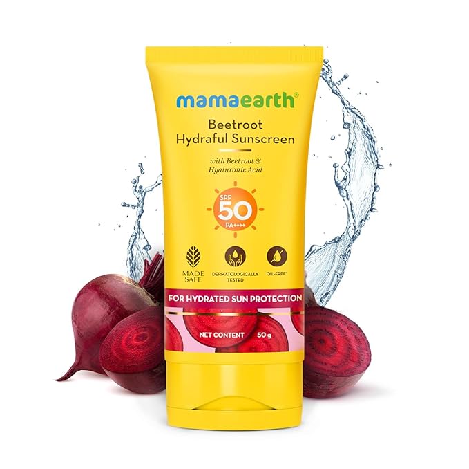 Mamaearth Beetroot Hydraful SPF 50 Sunscreen with PA++++ | Gives Natural Pink Glow with Sun Protection | Deeply Hydrates with Hyaluronic Acid | 1.76 Oz/50g