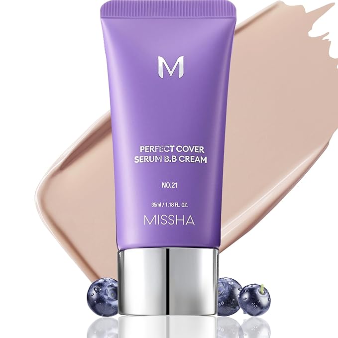 MISSHA M PERFECT COVER SERUM BB CREAM No.21 Light Beige - Light with Cool Undertone, Skin Tint, Tinted Moisturizer, Skin Care Foundation Makeup, Korean Makeup,1.18 Fl oz