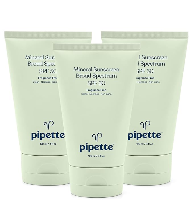 Pipette Mineral Sunscreen - SPF 50 Broad Spectrum Baby Sunblock with Non-Nano Zinc, UVB/UVA Non-Toxic Sun Protection for Kids & Sensitive Skin, 4fl oz (3 pack)