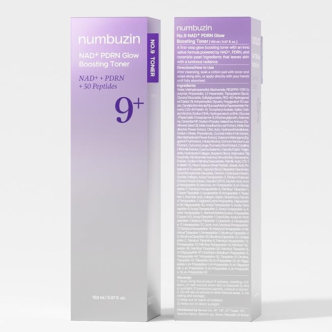 numbuzin No.9 NAD+ Salmon PDRN Glow Boosting Toner, Hydrating & Firming Toner for Wrinkles, Fine Lines & Dull Skin, Peptides & Salmon PDRN for Radiance, Korean Skincare 5.07 fl oz