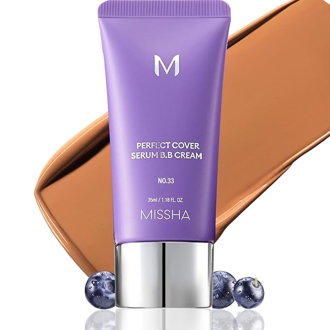MISSHA M PERFECT COVER SERUM BB CREAM No.33 Tan -Tan with Warm Undertone, Skin Tint, Tinted Moisturizer, Skin Care Foundation Makeup, Korean Makeup, 1.18 Fl oz
