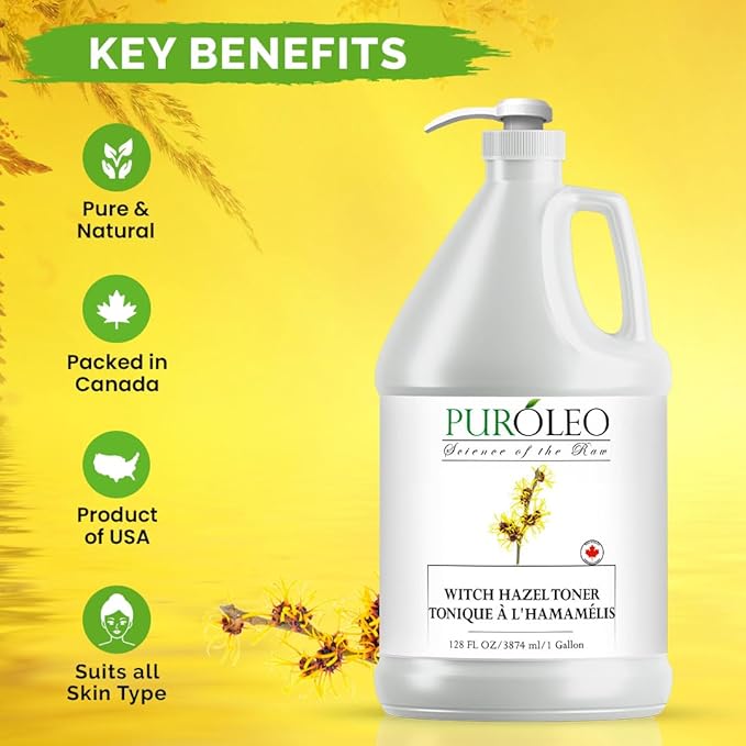 PUROLEO Witch Hazel Toner 128 Fl Oz/3784 ML (Packed in Canada) Refresh and Revitalize Your Skin with | Premium Bottle | Luxury Skin Care Toner | Facial Toner for Postpartum & Skincare