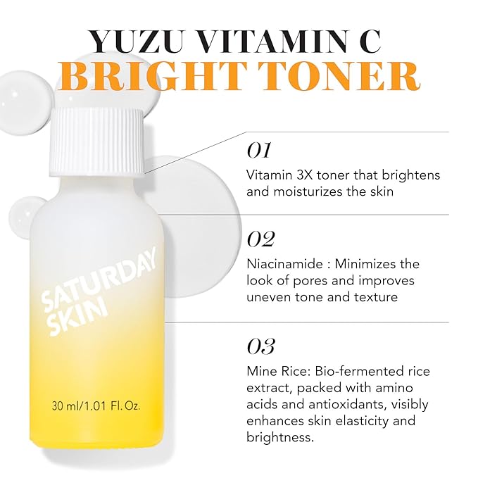 Saturday Skin 3-Piece Skin Care Set Yuzu Vitamin C Sleep Mask Yuzu Vitamin C Bright Toner and Eye Cream and Face Cleanser Hydrating Foam Cleanser Makeup Remover and Face Wash