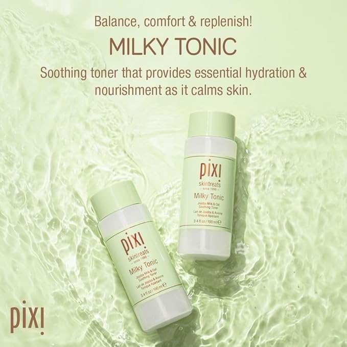 Pixi Milky Tonic, Calming & Hydrating Pads Containing Jojoba Milk, Infused with Oat Extract to Soothe, Alcohol-Free Daily Nourishing Toner, 3.4 fl oz/ 100 mL