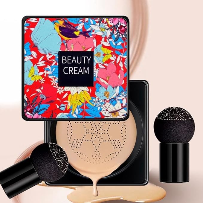 Lovelycat Mushroom Head Air Cushion BB Cream Even Skin Tone Makeup Base PrimerConcealer Lasting Nude Makeup Moisturizing Brightening Pigment CC Liquid Foundation (C-2PC)
