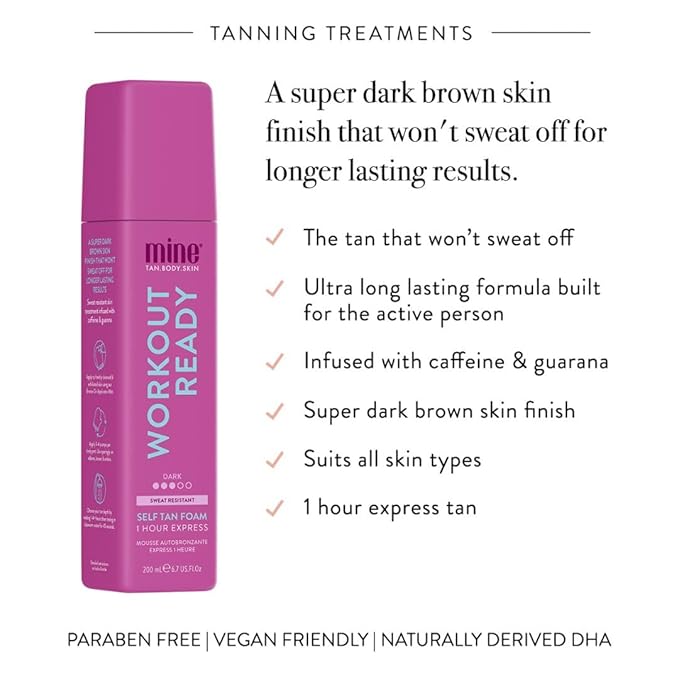 Minetan Workout Ready Self Tan Foam | Tanning Treatments Collection - Super Dark Skin Finish, Sweat Proof, Transfer Free, 1 Hour Express Mousse, Face & Body Fake Tanner, Ultra Deep Glow, 6.7 Fl Oz