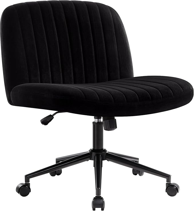 IWMH Criss Cross Chair Cross Legged Office Chair with Wheels Armless Wide Seat Desk Chairs Height Adjustable Computer Task Chairs Swivel Vanity Chair for Home Office Bedroom Make Up Small Space Black
