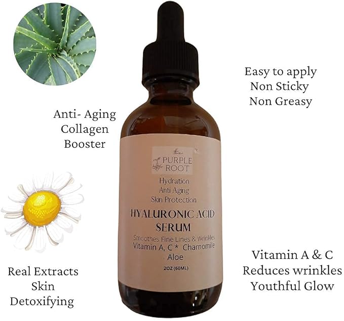 Vitamin C, A Chamomile 2% Hyaluronic Acid Hydrating Detoxifying Anti Aging Serum, 2oz