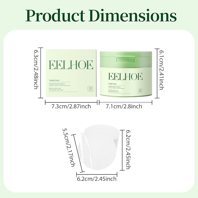 70 Count Toner Pads，Infused with Centella Asiatica Extract & Collagen to Improve Uneven Skin Tone and Deeply Hydrate, Repairing Skin Dark Spots and Dullness Suitable for All Skin Types