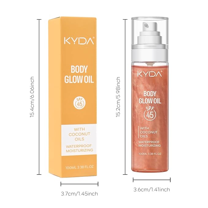 KYDA Travel Size Sunscreen,SPF 45 Sunscreen Spf Body Oil with Gold Mica, Sun-kissed Glow Skin Illuminator, Moisturizing Coconuts Summer Sunscreen, Water Resistant,3.38 fl oz, ROSE