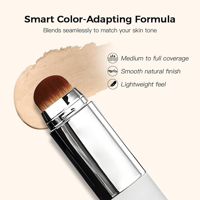 Color Changing Foundation Stick- Korean Color-Changing Foundation Stick with Volufiline - Medium to Full Coverage Dewy Finish Base Makeup - Dual-Ended with soft Brush, Portable for Daily Use-Natural
