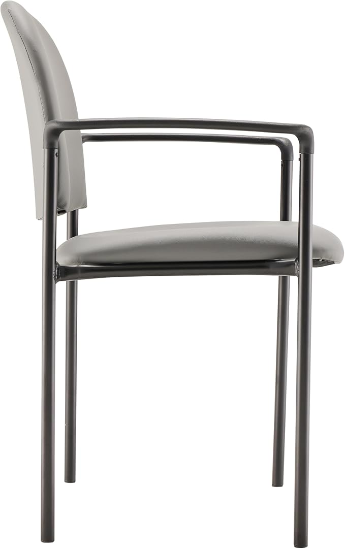 Flash Furniture Tiffany Side Reception Chair with Armrests, Stackable Vinyl Waiting Room Chair for Commercial or Residential Use, Gray