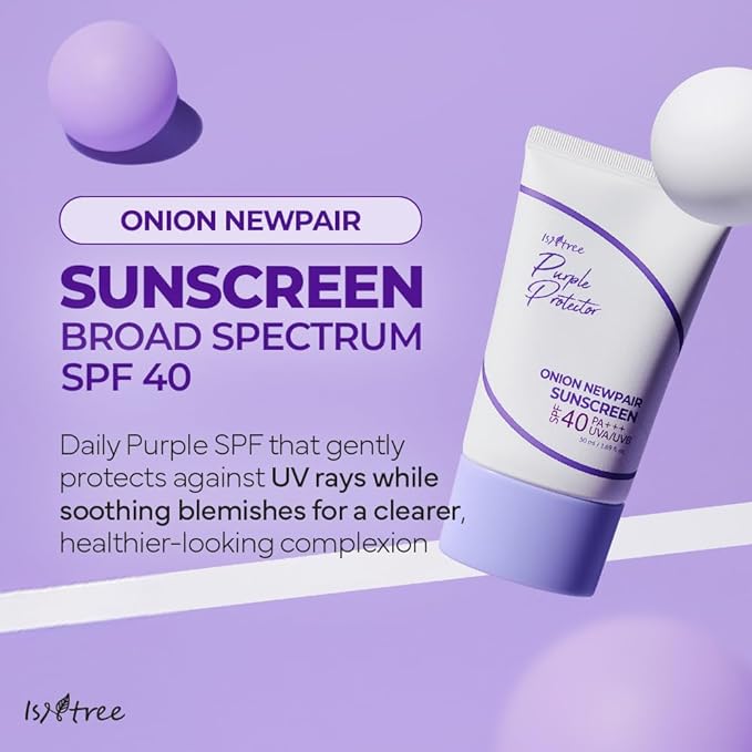 ISNTREE Onion Newpair Sunscreen 50ml, 1.69 fl.oz | SPF 40 | Korean Skincare | Hydrating Sun Protector | Evens Skin Tone | Purple Sunscreen | Broad Spectrum