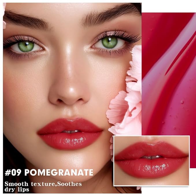 evpct Nourishing Moisturizing Tinted Lip Balm for A Sheer Tint of Color, Softens Smooths Hydrates Moisturizes Lightweight, Lip Care Gloss Plumper Stain for Women Dry & Chapped Lips, 09# POMEGRANATE